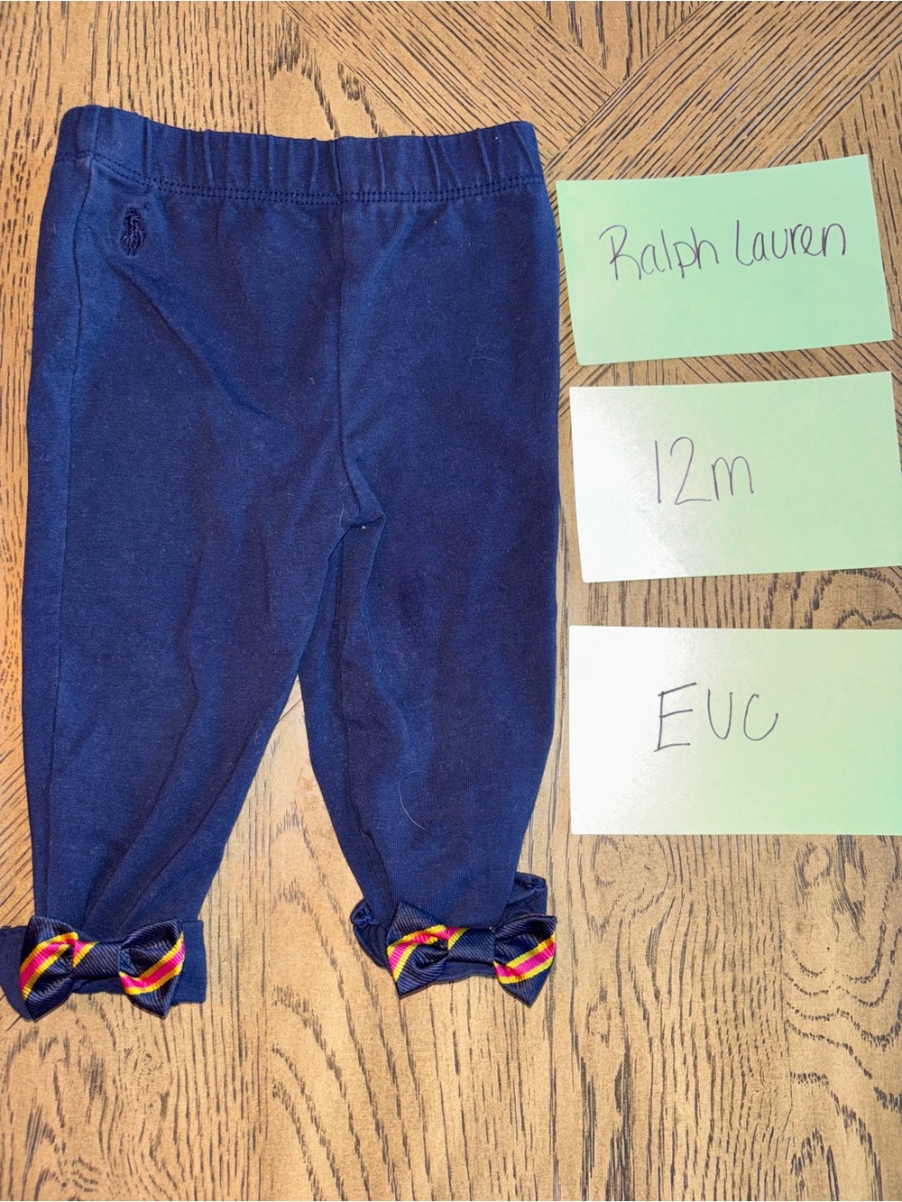 Ralph Lauren Navy Leggings with Striped Bow Cuffs
